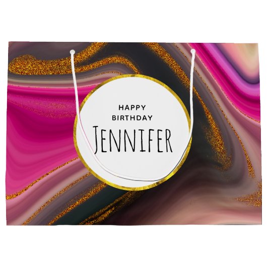 Rosa und Schwarz Abstrakt mit Golden Wirbel Geburt Große Geschenktüte (Rückseite)