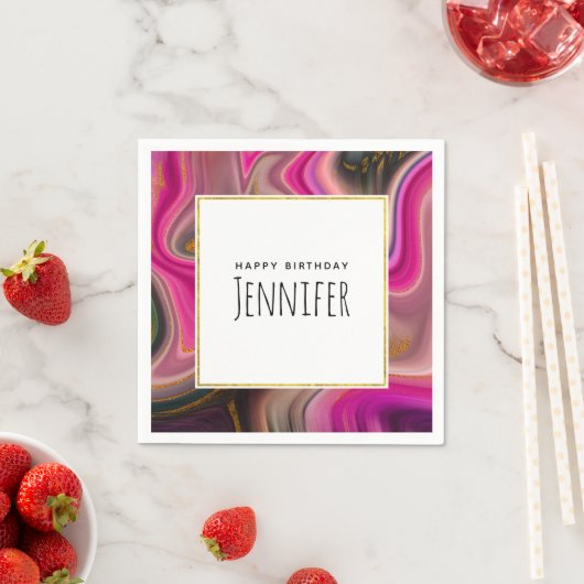 Rosa und Schwarz Abstrakt mit Golden Wirbel Geburt Serviette (Beispiel)