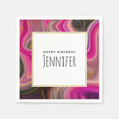 Rosa und Schwarz Abstrakt mit Golden Wirbel Geburt Serviette (Vorderseite)