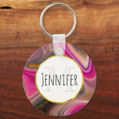 Rosa und schwarz Abstrakt mit Monogramm für die Go Schlüsselanhänger (Vorderseite)