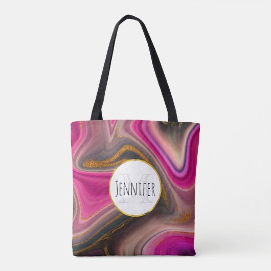 Rosa und schwarz Abstrakt mit Monogramm für die Go Tasche (Rückseite)