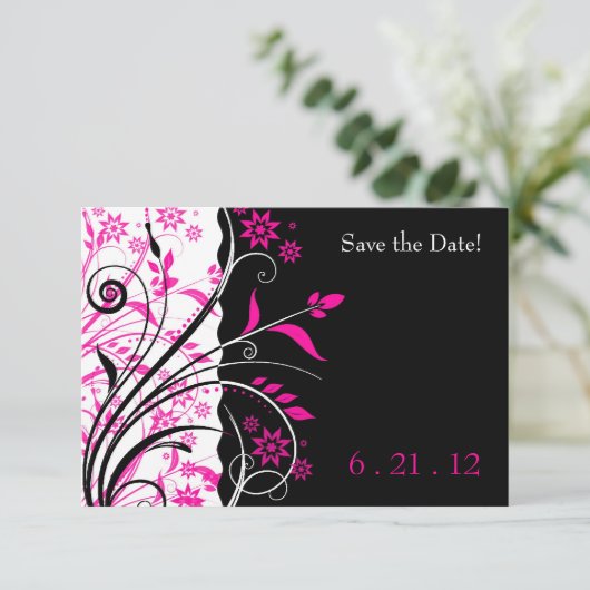 Rosa und schwarz-bläserne Hochzeit Speichern Sie d Save The Date (Stehend Vorderseite)