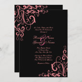 Rosa und Schwarz Blühend Hochzeitsempfang Einladung (Vorne/Hinten)