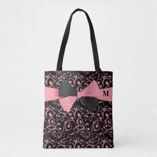Rosa und schwarz Chic Royal Floral Pattern Monogra Tasche (Vorderseite)