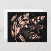 Rosa und schwarz dekorative Federn mit Kristallen Postkarte (Vorne/Hinten)