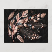 Rosa und schwarz dekorative Federn mit Kristallen Postkarte (Vorderseite)