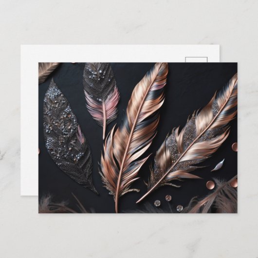 Rosa und schwarz dekorative Federn Postkarte (Vorne/Hinten)
