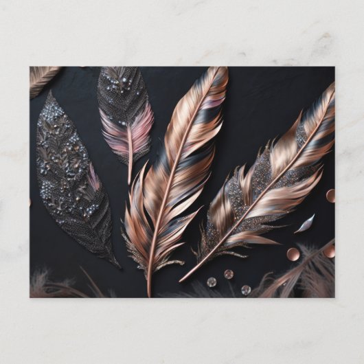 Rosa und schwarz dekorative Federn Postkarte (Vorderseite)