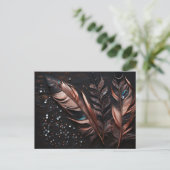 Rosa und schwarz dekorative Federn & Rhinestones Postkarte (Stehend Vorderseite)