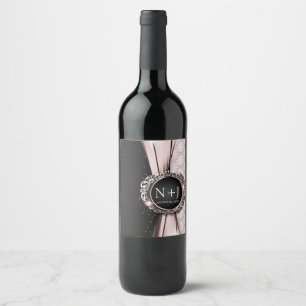 Rosa und schwarz Elegante Luxushochzeit Weinetikett