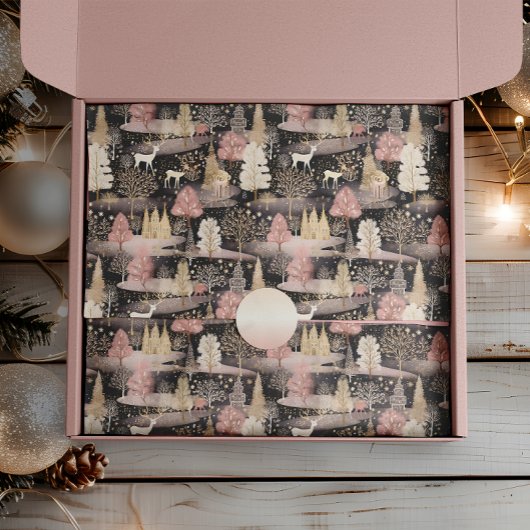 Rosa und schwarz Elegante Snowy Deer Forest Seidenpapier