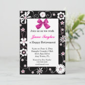 Rosa und schwarz-florale Party Einladung (Stehend Vorderseite)