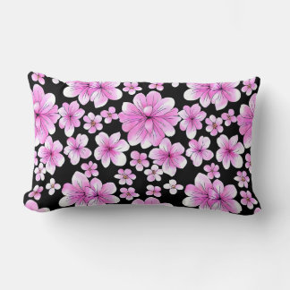 Rosa und schwarz-florales Lumbalkissen Lendenkissen
