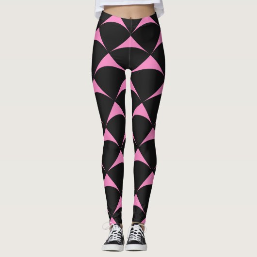 Rosa und Schwarz Geometrisches Nahtloses Muster Leggings (Vorderseite)