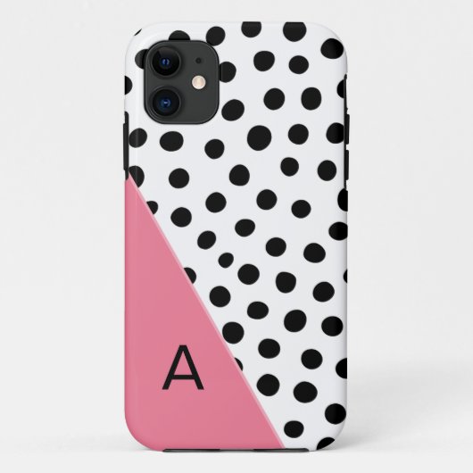 Rosa-und Schwarz-gepunktetes Monogramm Case-Mate iPhone Hülle (Rückseite)