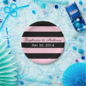 Rosa und schwarz gestreifte Hochzeit Pappteller (Party)