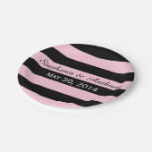 Rosa und schwarz gestreifte Hochzeit Pappteller (Schrägansicht)