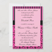 Rosa und schwarz gestrippte Monogramm Damast Einla Einladung (Rückseite)