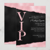 Rosa und schwarz glamouröses Glitzer VIP-Party Einladung (Vorne/Hinten)
