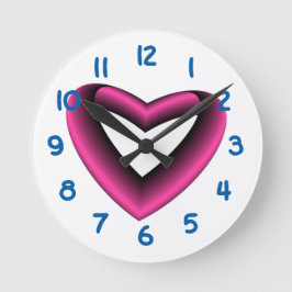 Rosa und schwarz glänzendes Herz Runde Wanduhr