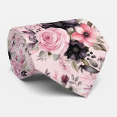 Rosa und schwarz-gotische Blume Krawatte (Gerollt)