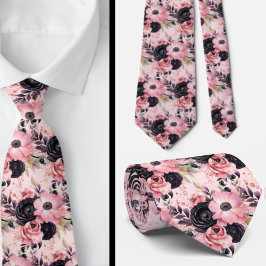 Rosa und schwarz-gotische Blume Krawatte