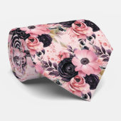 Rosa und schwarz-gotische Blume Krawatte (Gerollt)