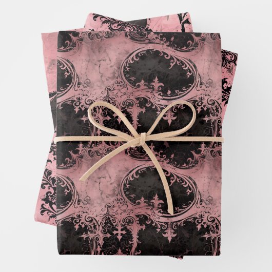 Rosa und schwarz-gotische Grunge Geschenkpapier Set (Beispiel)