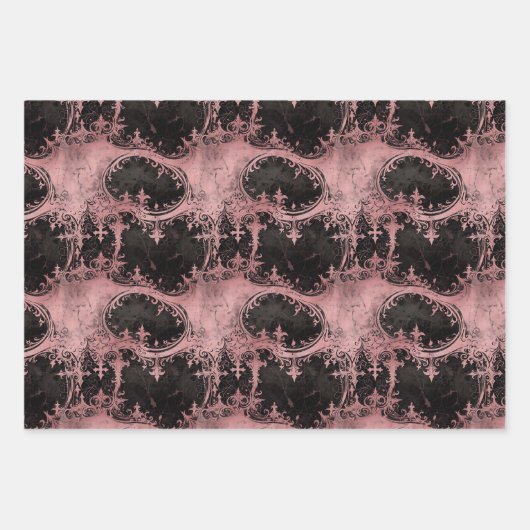 Rosa und schwarz-gotische Grunge Geschenkpapier Set (Vorderseite)
