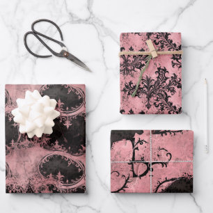 Rosa und schwarz-gotische Grunge Geschenkpapier Set