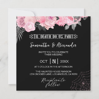 Rosa und schwarz-gotische Hochzeitseinladung Einladung