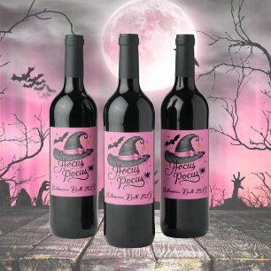 Rosa und Schwarz Halloween Hexe anpassbar Weinetikett