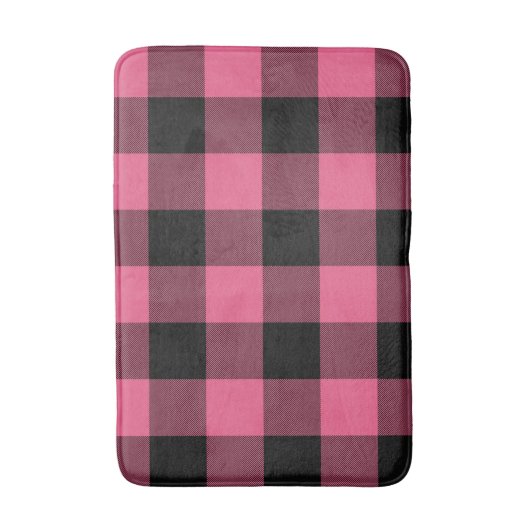Rosa und schwarz karierte Quadrate Buffalo Kariert Badematte (Vorderseite Vertikal)