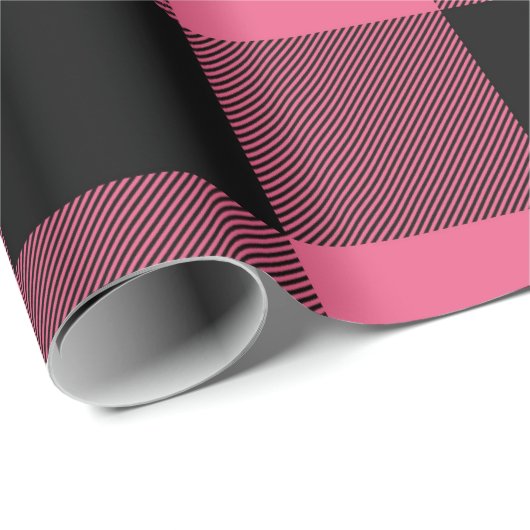 Rosa und schwarz karierte Quadrate Buffalo Kariert Geschenkpapier (Rolleneckpunkt)