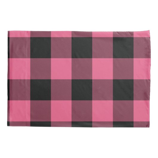 Rosa und schwarz karierte Quadrate Buffalo Kariert Kissenbezug (Rückseite)