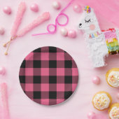 Rosa und schwarz karierte Quadrate Buffalo Kariert Pappteller (Party)