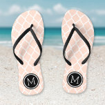 Rosa und schwarz-marokkanisches Quatrefolienmonogr Badesandalen<br><div class="desc">Maßgeschneiderte,  bedruckte Flop-Sandalen mit einem stilvollen marokkanischen Quartrefolienmuster und einem eigenen Monogramm oder einem anderen Text in einem Kreisrahmen. Klicken Sie auf Anpassen,  um Schriftart und Farben zu ändern oder eigene Bilder hinzuzufügen,  um ein einzigartiges Design zu erstellen!</div>