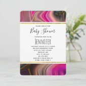 Rosa und Schwarz mit Gold Wirbel Kinderdusche Einladung (Stehend Vorderseite)