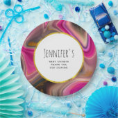 Rosa und Schwarz mit Gold Wirbel Kinderdusche Pappteller (Party)