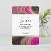 Rosa und Schwarz mit goldenen Wirbel Abstrakt Gebu Einladung (Stehend Vorderseite)