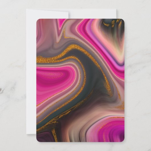 Rosa und Schwarz mit goldenen Wirbel Abstrakt Gebu Einladung (Rückseite)