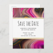 Rosa und Schwarz mit goldenen Wirbel Save the Date Einladungspostkarte (Vorne/Hinten)