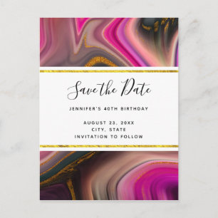Rosa und Schwarz mit goldenen Wirbel Save the Date Einladungspostkarte