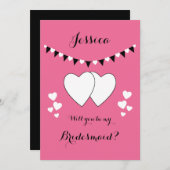Rosa und schwarz mit Herzen bunting Bridesmaid Einladung (Vorne/Hinten)