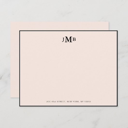 Rosa und schwarz, Mit Monogramm, Formblatt Dankeskarte (Vorne/Hinten)