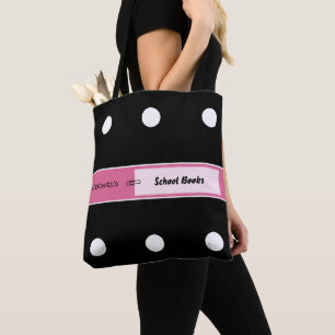 Rosa und schwarz mit Punkten und Namen für Schulbü Tasche