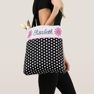 Rosa und Schwarz mit weißen Punkten Personalisiert Tasche