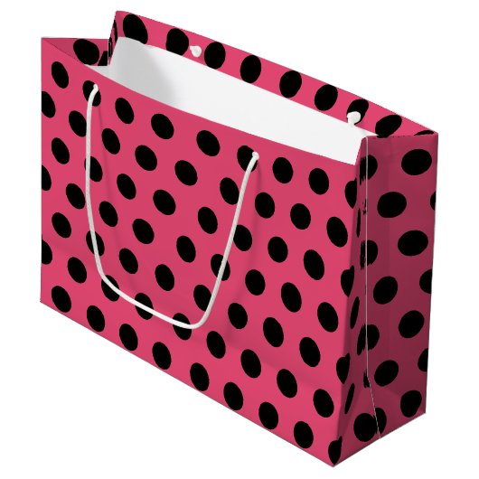 Rosa und schwarz Mittelpolka Dot Party Große Geschenktüte (Vorderseite Schrägansicht)
