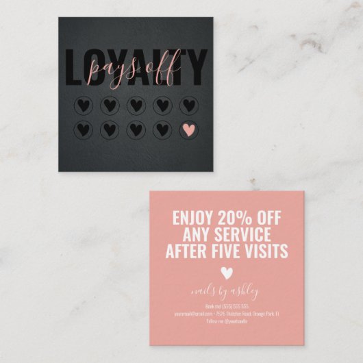 Rosa und Schwarz Moderner Minimalistischer Chic Treuekarte (Vorne/Hinten)