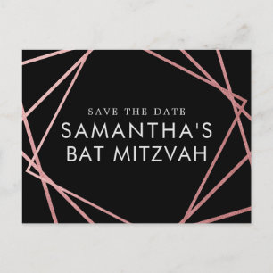 Rosa und schwarz Modernes Bat Mitzvah Save the Dat Ankündigungspostkarte